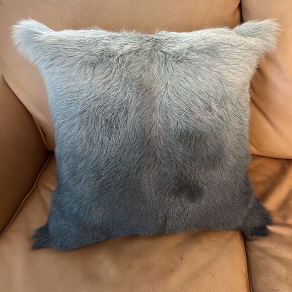 Z Gallerie Sheepskin Ombre Fur PIllow 22" Gray Goat Fur Fluffy + Pillow Insert